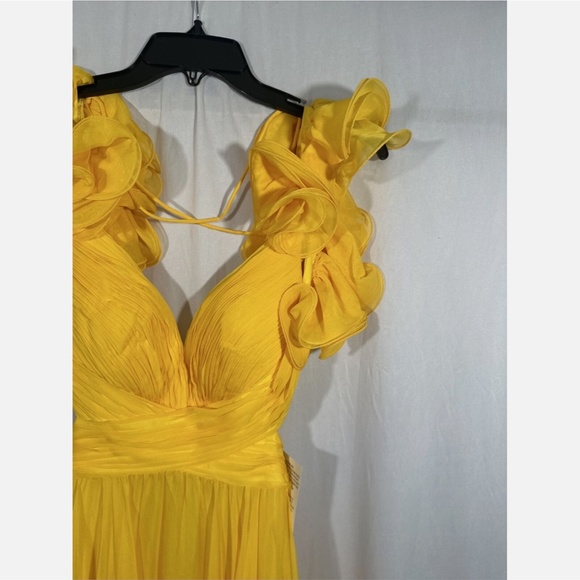 NWT $598‎ Mac Duggal [ 2 ] Ruffle Tiered Cutout Chiffon Gown Sunshin Yellow - Picture 5 of 15